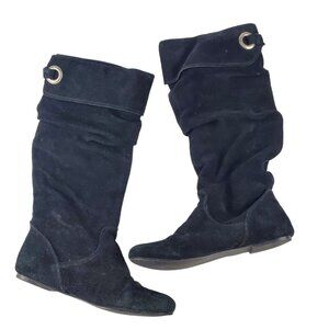 Steve Madden Women's Tarzan Black Suede Flat Heel Slouchy Scrunch Pirate Boots 7